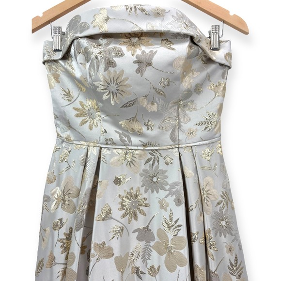 Mac Duggal NEW White Gold Brocade Strapless Golden Floral High Low Gown - Size 4 - Picture 7 of 15